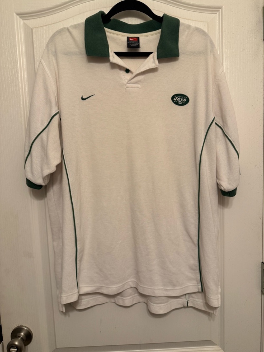 Vintage Nike Team Sports NFL New York Jets Polo Shirt XL White Green Embroidered